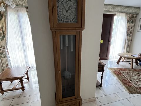 Oak floor clock and matching wall barometer