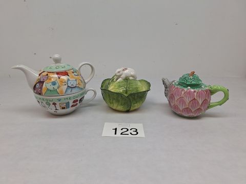 Theepot Royal Worcester “Meow” Tea-for-One –Artisjok theepot + schaaltje in slavorm