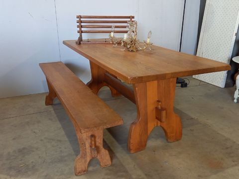 Massief eiken kloostertafel met bank