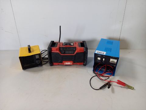 Lot met werfradio Flex,elektrische verwarming Ironside en acculader