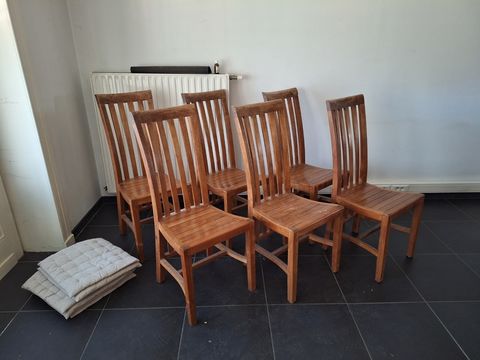 Set van 6 massief houten eetkamerstoelen