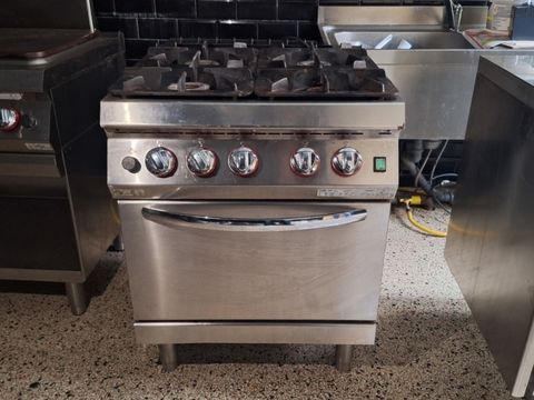 Professioneel gasfornuis ANGELO PO– 4 pitten + oven – RVS uitvoering