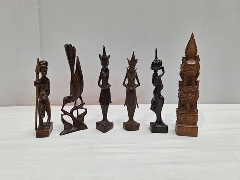 6 handgesneden houten figuren (indisch,afrikaans)