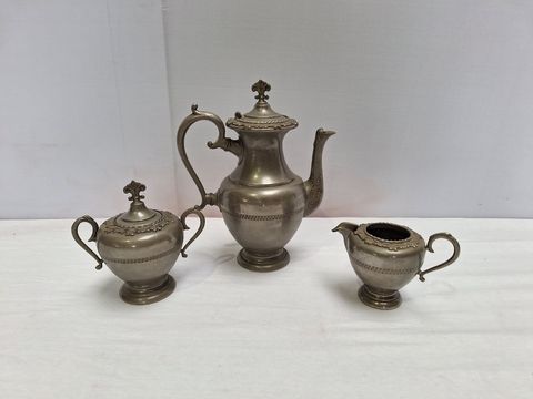 Art déco driedelig tinnen koffieservies