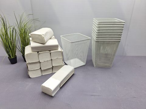 10 Ikea DRÖNJÖNS prullenmand wit en papieren handdoekjes naturel wit