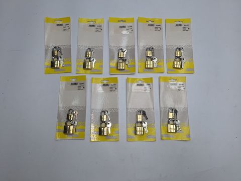 Partij van 9 Sets Messing Hangsloten (18 stuks totaal) – 30mm + 20mm