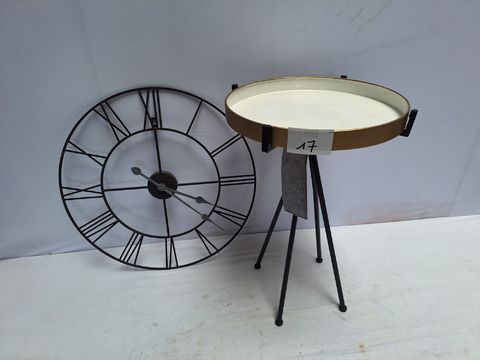 Decoratieset – Design Bijzettafel / Dienbladtafel & Industriële Wandklok