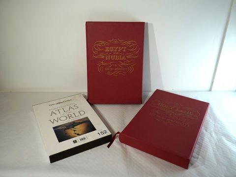 3 boeken (Egypt and Nubia,The holy Land By David Roberts en Atlas Of The World)