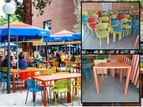 Horeca Terrasmeubilair: 10 Stalen Tafels & 40 EMU Design Terrasstoelen (Lot 1 van 4)