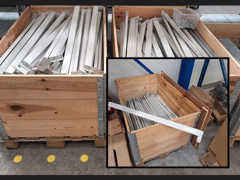 3 palletboxen met metalen profielen voor rek
