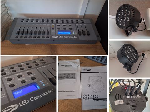 Showtec DMX Sfeerverlichting: 4x ClubPar 12/4 RGBW LED-Spots & LED Commander Stuurtafel